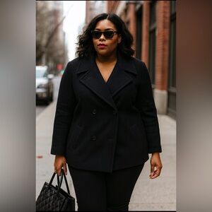 Michael Kors Women’s Double-Breasted Wool Blend Black Peacoat Size 1X